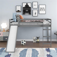 Full Size Loft Bed with Slide and Ladder, Low Loft Bed for Kids
