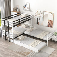 L-Shaped Bunk Bed and Platform Bed with Trundle and Drawer, Twin Size Triple Bunk Beds for Kids Boys Girls Teens, White