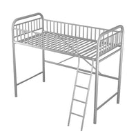 Twin Size Metal Loft Bed, Heavy-Duty Slatted Loft Bed Frame with Integrated Ladders, Space-Saving Bed Frame with Safety Full-Length Guardrails for Kids Teens Adults, No Box Spring Needed, Silver