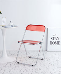 Modern Acrylic Folding Chair,Transparent Clear Folding Chair,PC Plastic Living Room Chair with Chrome Frame,Silent Folding No Need to Install,Suitable for Living Room Bar Office,Restaurant,Red