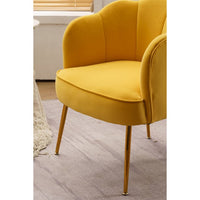 Velvet Upholstered Living Room Accent Chair, Modern Vanity Chair Leisure Armchair with Shell Shape Back, Yellow