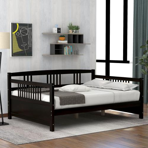 Wooden Daybed Frame Twin Size, Wooden Slats Support, Dual-use Sturdy Sofa Bed for Bedroom Living Room (Espresso)