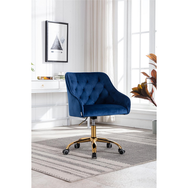 Swivel Velvet Upholstered Home Office Desk Chair, Ergonomic Adjustable Chair, Modern Leisure Chair, Navy