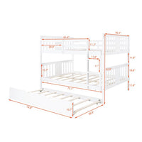 Full over Full Bunk Bed with Twin Size Trundle and Ladder, Convertible Bunk Bed with Safety High Guardrails for Kids Teens Adults, White