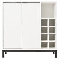34" Modern Wood Buffet Sideboard,Coffee Bar Cabinet with with 2 Door and 9 Wine Racks, Kitchen Console Table Home Wine Cabinet for Liquor, Open Storage Shelves