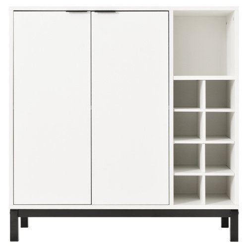 34" Modern Wood Buffet Sideboard,Coffee Bar Cabinet with with 2 Door and 9 Wine Racks, Kitchen Console Table Home Wine Cabinet for Liquor, Open Storage Shelves