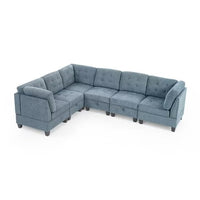 L shape Modular Sectional Sofa, Sectional Sofa Couch Set, DIY Combination, Chenille Corner Couch includes Three Single Chair and Three Corner, for Living Room Apartment Office, Navy Chenille