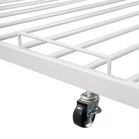 Metal Platform Bed Frame, Queen Size Platform Bed with Trundle, USB Ports and Slat Support, Trundle Bed Frame, No Box Spring Needed, White