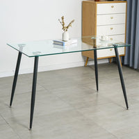 Glass Dining Table Rectangle, Glass Top Dining Room Table, Modern Clear Kitchen Table with Metal Leg, Rectangular Dining Table for 4 or 6,Good for Small Spaces Apartment Kitchen or Dining Room