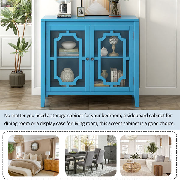 U-style Accent Storage Cabinet, Wooden Cabinet with Decorative Door & 2 Shelves, Modern Sideboard Free-standing Storage Cabinet Entry Cabinet Small Console Coffee Bar for Living Room, Dark Blue