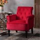 Button Tufted Roll Arm Design Chair with Wooden Legs, High Back Upholstered Armchair for Bedroom and Office, Deep Burgundy