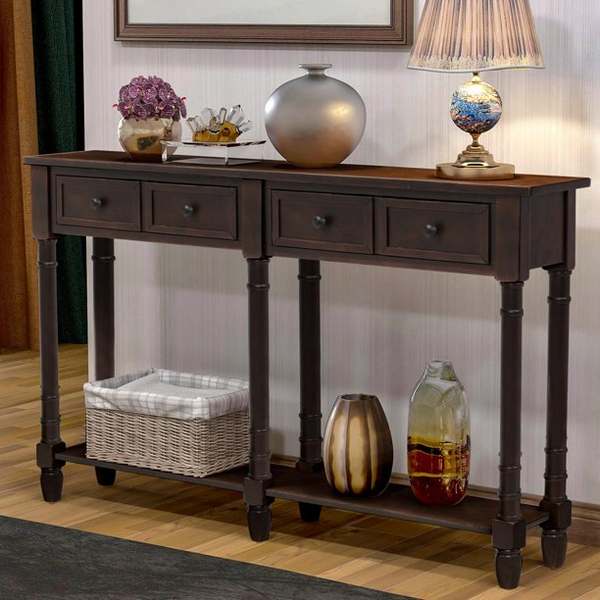 Console Table Sofa Table Easy Assembly with Two Storage Drawers and Bottom Shelf,Espresso