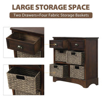 Storage Chest with 2 Drawers and 4 Rattan Baskets, Wood Accent Cabinet Hallway Side Table farmhouse cabinet for Kitchen Living Room, Dining Room, Entryway(Espresso)