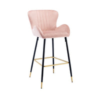 Set of 2 Bar Stools with Armrest and Backrest, Counter Height Dining Chairs with Footrest and Metal Legs, Upholstered Stools for Kitchen, Island, Coffee Shop, Bar, Home and Balcony, Pink