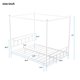 Queen Metal Canopy bed Frame with Headboard, Platform Bed, White
