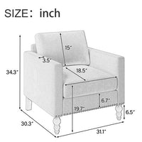 Accent Chair Classic Linen Armchair with Bronze Nailhead Trim Wooden Legs and Button-Dotting Backrest Single Sofa Couch for Living Room, Bedroom, Balcony, Gray