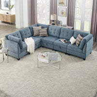 L shape Modular Sectional Sofa, Sectional Sofa Couch Set, DIY Combination, Chenille Corner Couch includes Three Single Chair and Three Corner, for Living Room Apartment Office, Navy Chenille