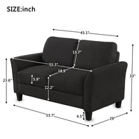 Loveseat Sofa,Upholstered Futon Sofa for Living Room,Small Modern Loveseat Couch Fabric Sofa Couch with Armrest,Mid-Century 2 Seater Corner Sofa Couch with Wood Legs for Apartments Bedroom Dorm,Black