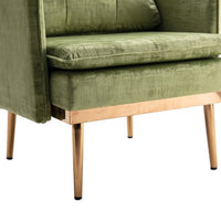 Velvet Single Sofa Chair ,Accent Arm Chair with Rose Golden Metal Legs, Modern Upholstered Armchair for Living Room Bedroom Reading Room Office Furniture,Olive