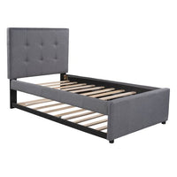 Upholstered Twin Size Linen Platform Bed with Headboard and Pull out Trundle, Bedroom Bedframe with Solid Wood Slats & Center Legs,For Kids Teens Adults,No Box Spring Required