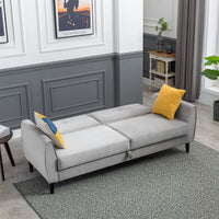Convertible Folding Futon Sofa with Storage Box, Velvet Loveseat Sofa with Adjustable Backrest and Rubber Wood Legs, Modern Sleeper Sofa Bed for Living Room, Bedroom and Office, Gray