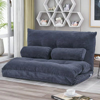 Sofa Bed Adjustable Folding Futon Sofa Video Gaming Sofa Lounge Sofa with Two Pillows, Convertible Upholstered Memory Foam Padded Cushion Sofa Bed, Bluish Gray