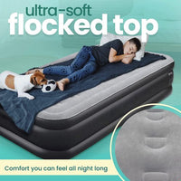 Twin Size Air Mattress,18" Inflatable Air Bed with Water Resistant Flocked Top,Double-High Blow Up Mattress with Built-in Pump,Double Blow up Bed for Camping Home Guests