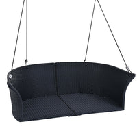 Wicker Rattan Outdoor Patio Swing Chair, 2-Person Hanging Seat, 51.9" Rattan Woven Swing Chair, Porch Swing With Ropes, Poolside Gossip Collection, Black Wicker And White Cushion