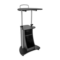 Mobile Laptop Podium, Height Adjustable Sit to Stand Desk with Tilting Desktop & Storage Cabinet, Ergonomic Rolling Lectern Cart Laptop Desk, Office Podium Stand on Wheels (Graphite)