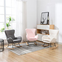 Nursery Rocking Chair for Baby Toddler Kids, Modern Teddy Fabric Upholstered Recliner Chair Rocker Chair with High Backrest & Armrest, Accent Chair Lounge Armchair for Living Room Bedroom, Beige