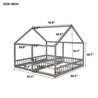 Twin Size House Platform Beds,Two Shared Beds, Wooden Bed Frame with Roof, Double House Platform Beds for Boys Gils Teens Bedroom Furniture, Can be Decorated Tent, Gray