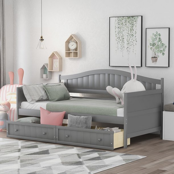 Twin Size Daybed With 2 Storage Drawers, Sofa Bed Couch For Bedroom Living Room, No Box Spring Needed, Gray 78.2"l X 42.3"w X 35.4"h