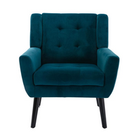 Mid Century Accent Chair, Button Tufted Upholstered Sofa Chairs, Modern Velvet Ergonomic Armchair for Living Room Bedroom, Reading, Teal