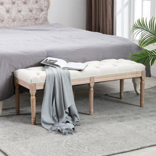 Bed Bench Upholstered Entryway Bench French Benchwith Rubberwood Legs for Bedroom/Entry/Hallway