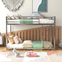 Twin Over Twin Low Bunk Bed for Kids, Metal Bed Frame with Ladder, Load-Bearing 400lb, Siver 77.1x40.5x53.7inch