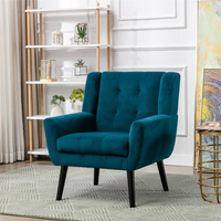 Mid Century Accent Chair, Button Tufted Upholstered Sofa Chairs, Modern Velvet Ergonomic Armchair for Living Room Bedroom, Reading, Teal