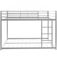 Kids Low Bunk Bed, Modern Metal Bunk Bed Full Over Full, Heavy Duty Bunk Bed Frame with Safety Guardrails and Ladder for Teens Boys Girls Adults, No Box Spring Needed, Silver