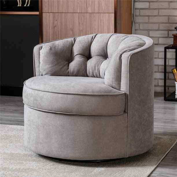 Modern Akili Swivel Accent Chair Barrel Chair, Comfy Tufted Back Fabric Leisure Chair for Bedroom, Living Room, Hotel, Warm Grey