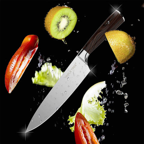 TRIPLETREE 8 Inch Japanese High Carbon Stainless Steel Pro Kitchen Knife With Sharp Edge And Comfortable Pakkawood Handle