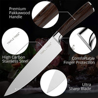 TRIPLETREE 8 Inch Japanese High Carbon Stainless Steel Pro Kitchen Knife With Sharp Edge And Comfortable Pakkawood Handle