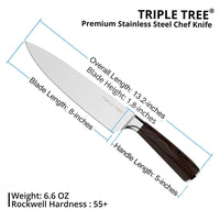 TRIPLETREE 8 Inch Japanese High Carbon Stainless Steel Pro Kitchen Knife With Sharp Edge And Comfortable Pakkawood Handle