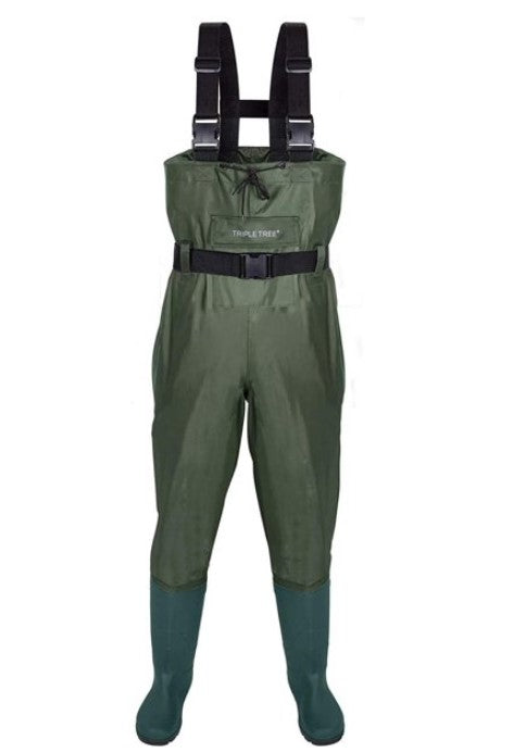Chest Wader, Fishing Waders for Men & Women with Insulated Boots and Wading Belt, Two-ply Waterproof Nylon/PVC Bootfoot Wader, Green Size 13