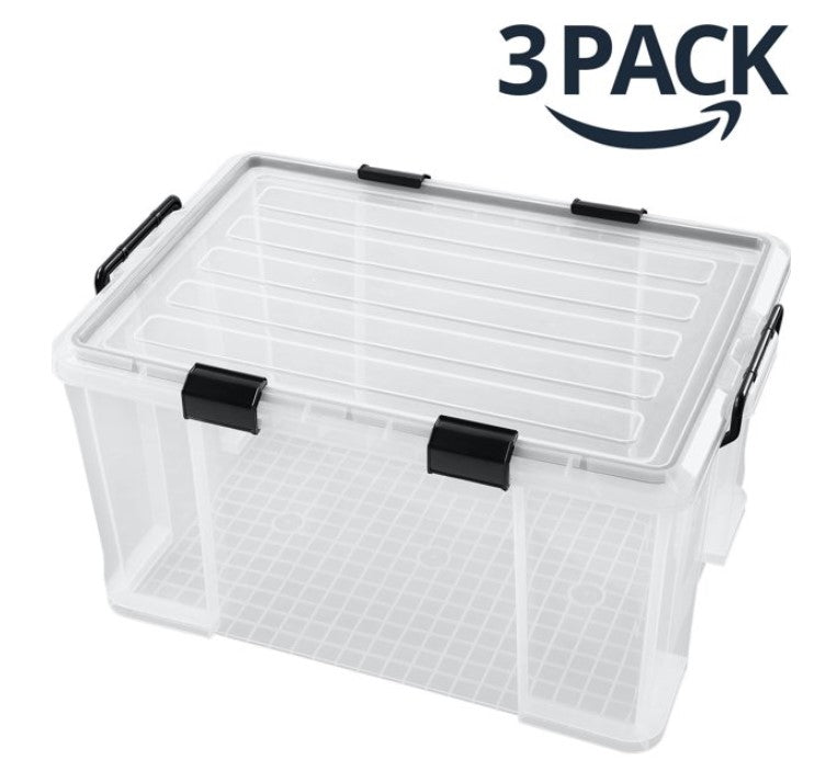 3pcs 85L Waterproof Garage Outdoor Storage Containers, Durable Waterpr ...