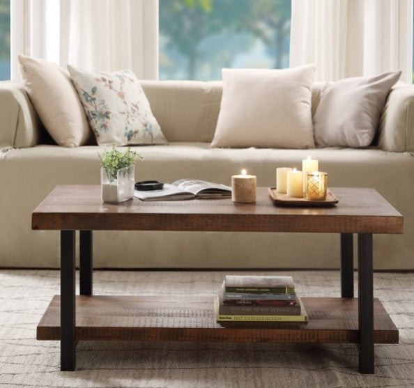 Modern Industrial Coffee Table with Storage Shelf for Living Room, Metal Frame Natural Wood Table for Farmhouse Home Office, 42.12'' L x 22.04'' W x 18.42'' H
