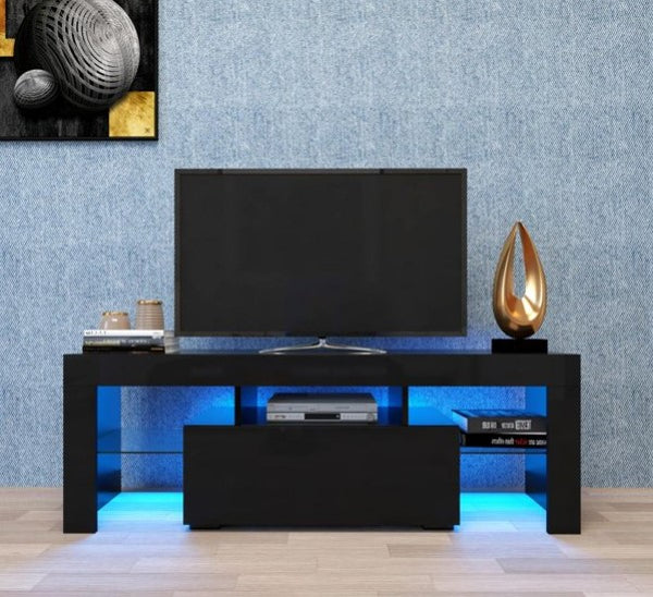 TV Stand for TVs up to 55 inch with LED RGB Lights, Flat Screen TV Cabinet, Gaming Consoles for Lounge Room, Living Room and Bedroom, 51.2''x13.8''x17.7'' Black