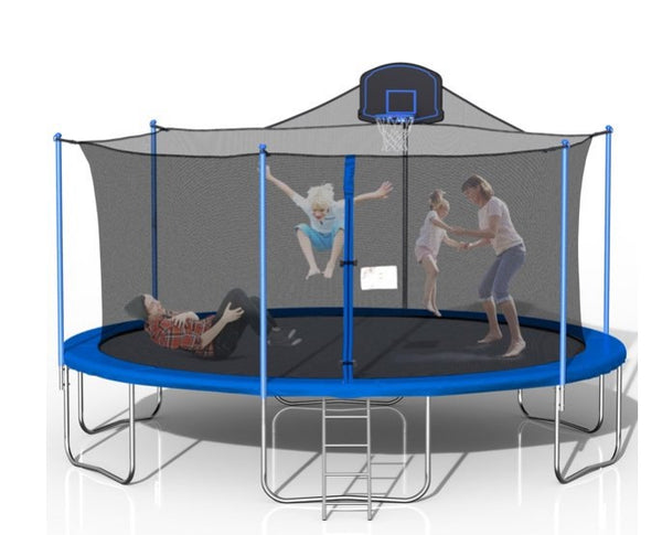 1800LBS 16FT Trampoline with Enclosure Net, Basketball Hoop, Jumping Mat, Spring Cover Pad and Ladder, Tranpoline for Adults Kids, Heavy-Duty Round Combo Bounce for Outdoor Backyard