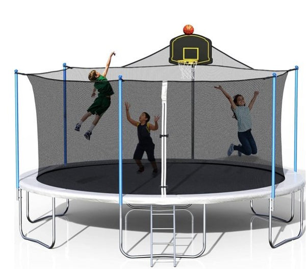 1800LBS 16FT Tranpolina for Adults Capacity for 8-10 Kids, Tranpolina with 4 Stake Anchors, Basketball Hoop and Ball, Safety Enclosure Net, Spring Cover Padding and Ladder