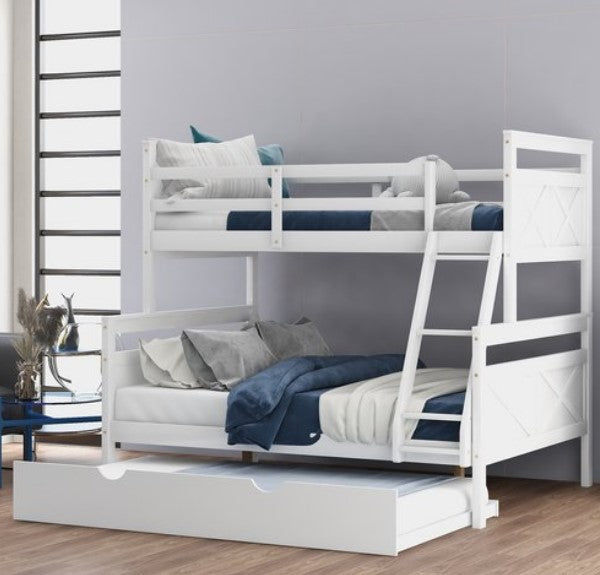 Convertible Twin over Full Bunk Bed with Ladder, Twin Size Bunk Bed Frame with Trundle, Heavy Duty Safety Guardrail