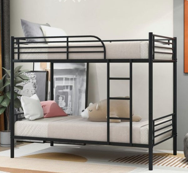 Modern Metal Pipe Twin Bunk Bed, Kids Adults Bed with Safety Guard Rail Ladder for Bedroom Dorm, 78"L x 39.5"W x65.2"H (Black)