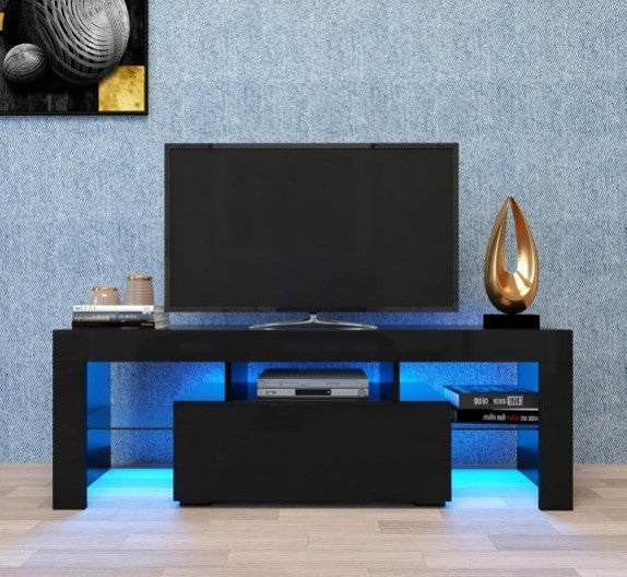 Black TV Stand with LED RGB Lights, Flat Screen TV Cabinet, Gaming Consoles for Lounge Room, Living Room and Bedroom, Black 51.2''x13.8''x17.7''
